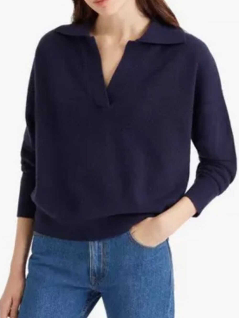 Club Monaco Cashmere V-Neck Polo Sweater Navy